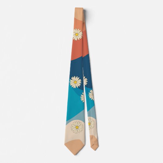 Cravate Coloré Retro Waves & Daisies Motif (Devant)