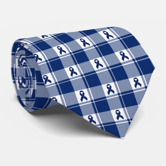 Cravate Colorectal Cancer Awareness Plaid Dark Blue Ribbon (Roulé)