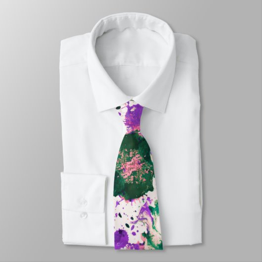 Cravate Colorful Abstract Green and Purple Splatter Paint (Attaché)