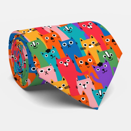 Cravate Colorful cats (Roulé)