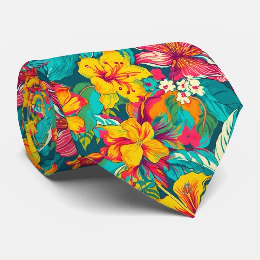 Cravate Colorful Tropical Flowers Pattern (Roulé)