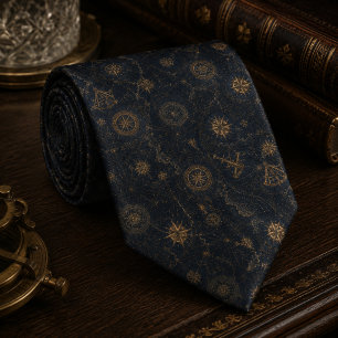 Cravate Compas Céleste Vintage Bleu Nuit 