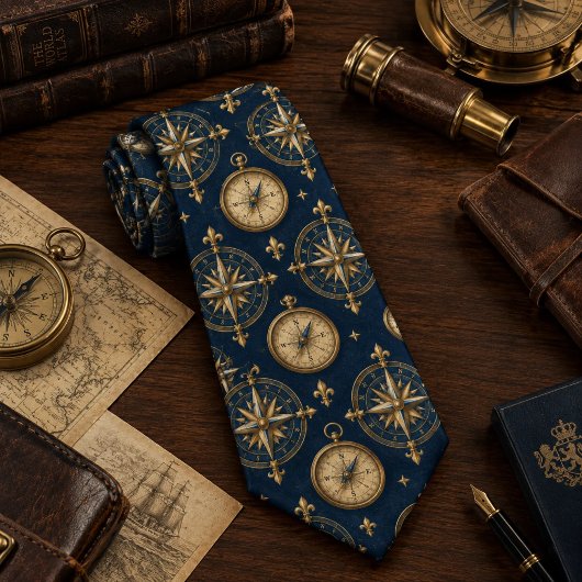 Cravate Compas Héritage Or Navy