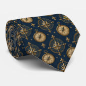 Cravate Compas Héritage Or Navy (Roulé)