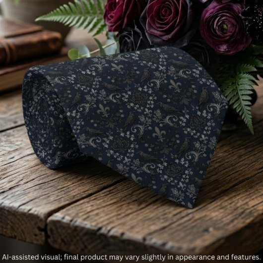 Cravate Conception de corbeau en damas noir charbon gothiq