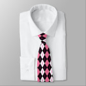 Cravate Conception de diamant en argyle rose noir et blanc (Attaché)