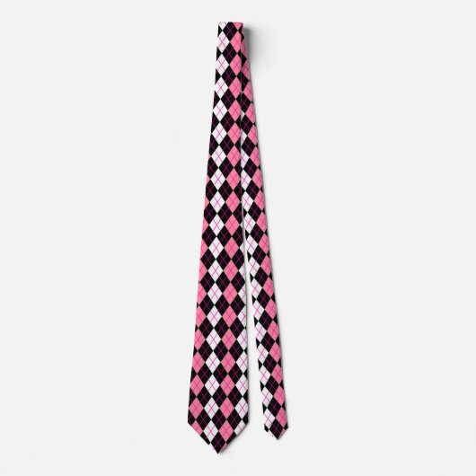 Cravate Conception de diamant en argyle rose noir et blanc (Devant)