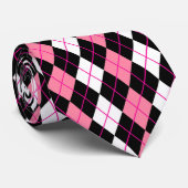 Cravate Conception de diamant en argyle rose noir et blanc (Roulé)