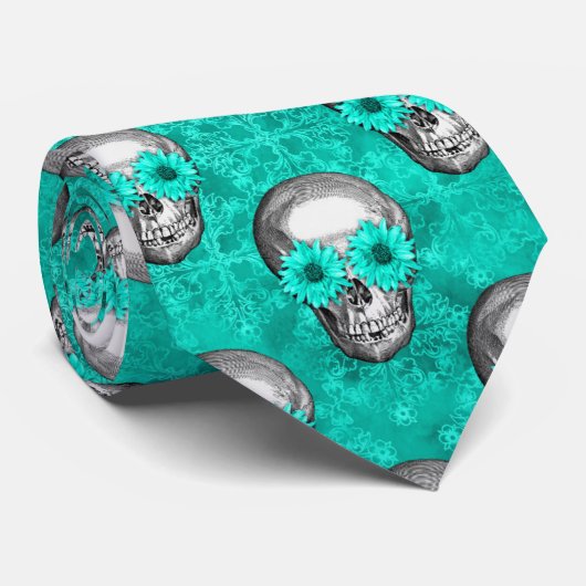 Cravate Conception de la série Turquoise Skulls et Tournes (Roulé)