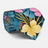 Cravate Conception de motif audacieux de fleurs d'hibiscus (Roulé)