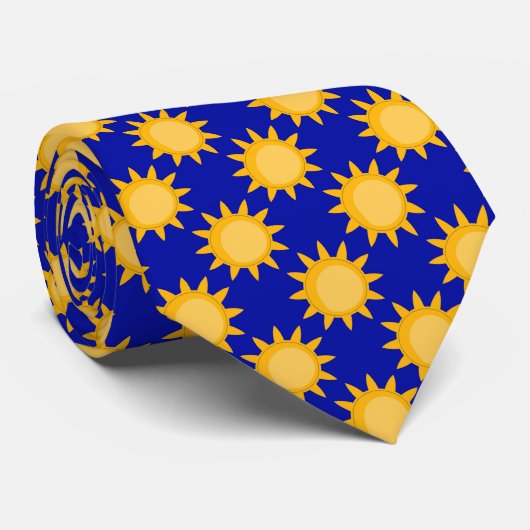 Cravate Conception de motif de soleil sur fond bleu (Roulé)