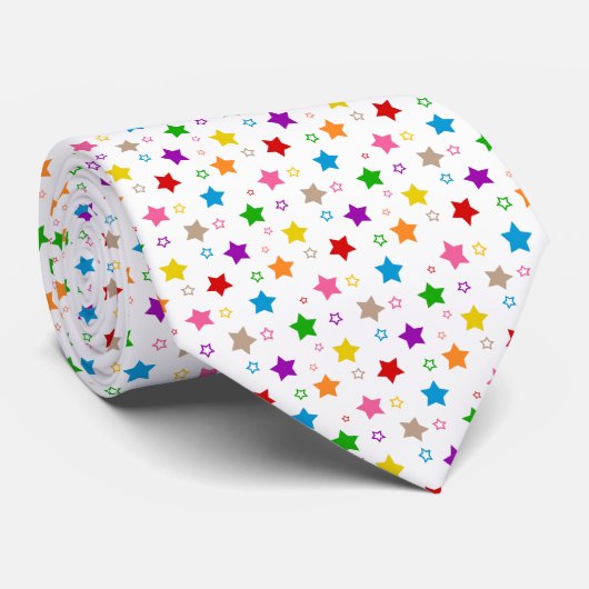 Cravate Conception de motif d'étoiles colorées blanc (Roulé)