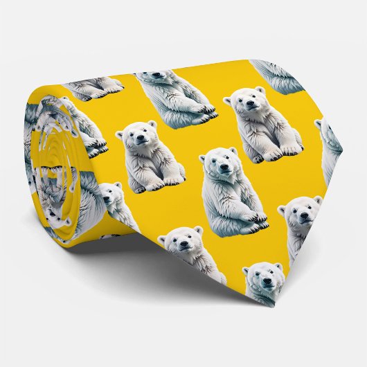Cravate Conception de motif d'ours polaire jaune