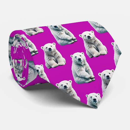 Cravate Conception de motif d'ours polaire violet 