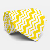 Cravate Conception de motif en chevron zigzag blanc jaune (Roulé)