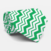 Cravate Conception de motif en chevron zigzag blanc vert (Roulé)
