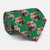 Cravate Conception de motif tête de tigre vert  (Roulé)