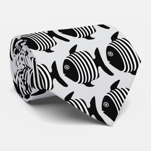 Cravate Conception de poisson ange noir et blanc (Roulé)
