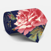 Cravate Conception florale rétro bleue et rose (Roulé)