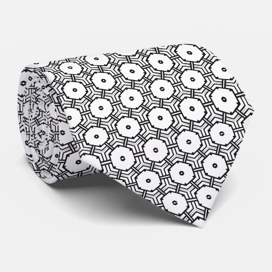 Cravate conception graphique de motif d'hexagone noire et (Roulé)