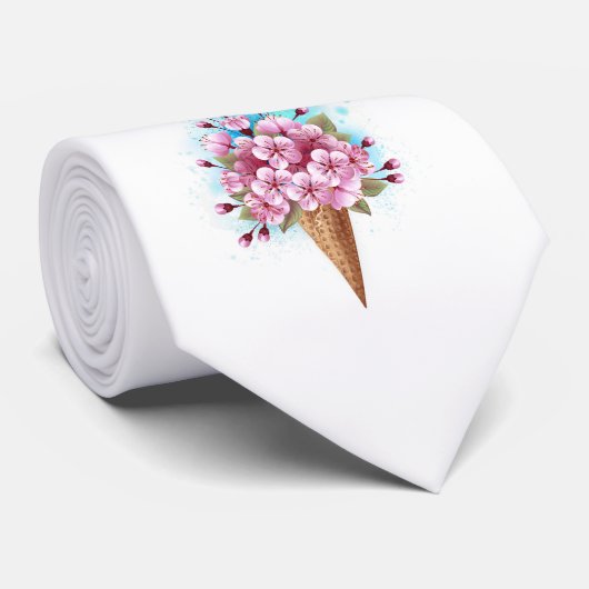 Cravate Cône rose Sakura crème glacée gaufre (Roulé)