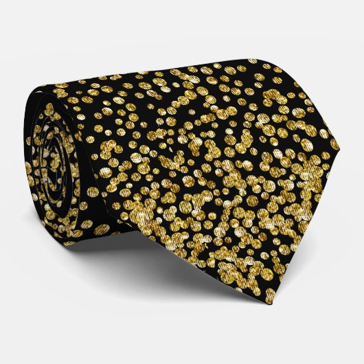 Cravate Confetti Or en noir (Roulé)