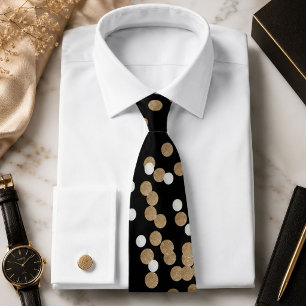 Cravate confettis dorés champagne pois noirs et blancs gla