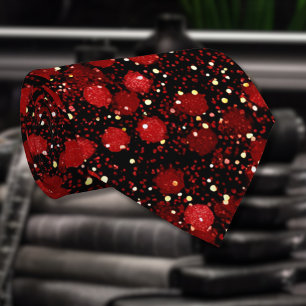 Cravate Confettis rouges élégants sur fond noir pailleté