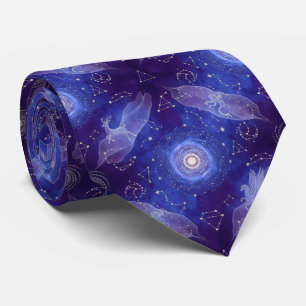 Cravate Constellation spatiale à l'aquarelle indigo célest