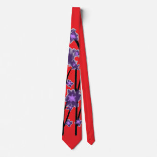 Cravate Contemporain Moderne Fleurs Violettes Rouges 