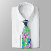 Cravate Cool Abstrait Retro Nature en rose et vert citron (Attaché)