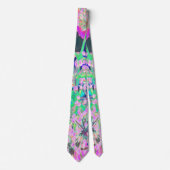 Cravate Cool Abstrait Retro Nature en rose et vert citron (Devant)
