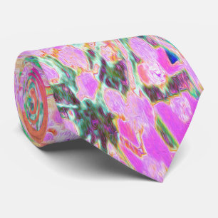 Cravate Cool Abstrait Retro Nature en rose et vert citron