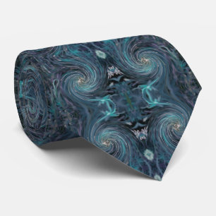 Cravate Cool Abstrait rétro noir et Turquoise spirale cosm