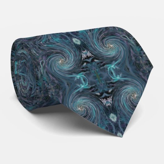 Cravate Cool Abstrait rétro noir et Turquoise spirale cosm (Roulé)