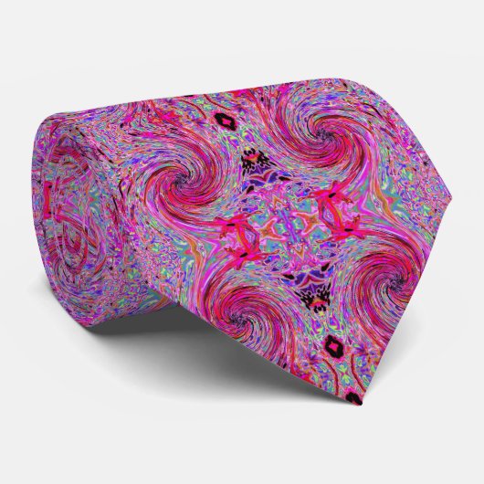 Cravate Cool Abstrait rétro rose chaud et rouge floral tor (Roulé)