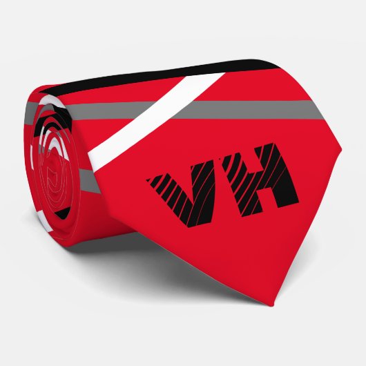 Cravate Cool Abstrait Rouge rayé Nom de la guitare Initial (Roulé)