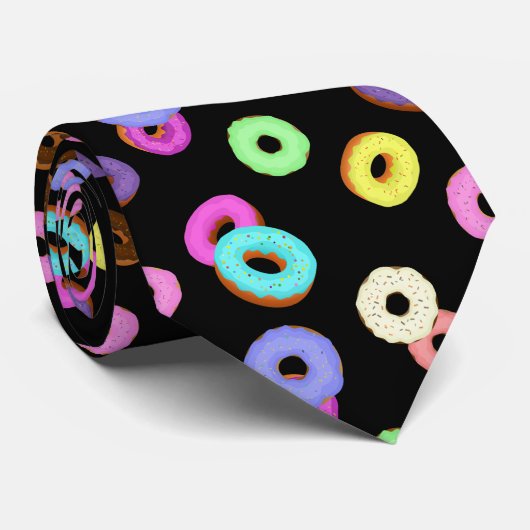 Cravate Cool amusant beignets colorés motif noir (Roulé)