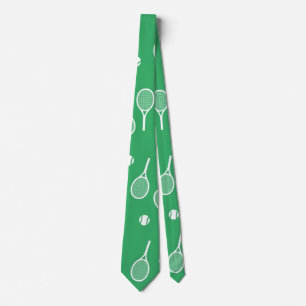 Cravate Cool Blanc Retro Raquettes de Tennis Motif Vert