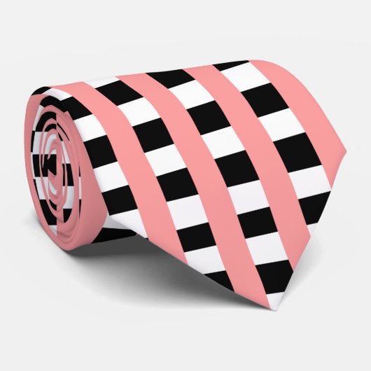 Cravate Cool En vichy rose noir et blanc Motif Design (Roulé)