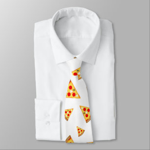 Cravate Cool et amusante pizza tranches motif sur blanc