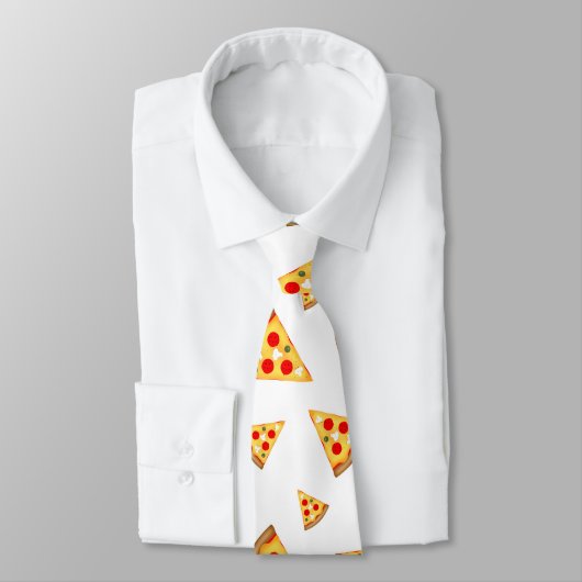 Cravate Cool et amusante pizza tranches motif sur blanc (Attaché)