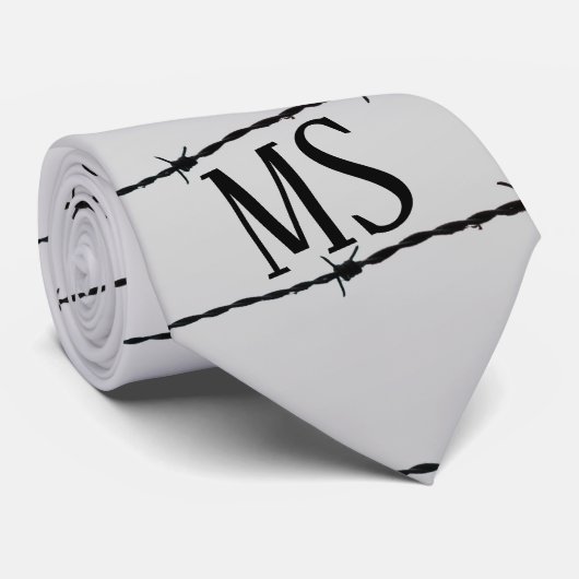 Cravate Cool gris blanc noir barbelé motif Monogramme (Roulé)