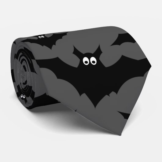 Cravate Cool gris noir Volant chauves-souris motif Hallowe (Roulé)