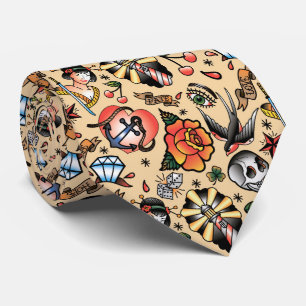Cravate Cool motif de tatouage en carreaux