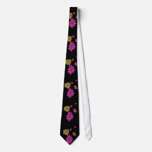 Cravate cool, motif, fleurs, rose, jaune et noir