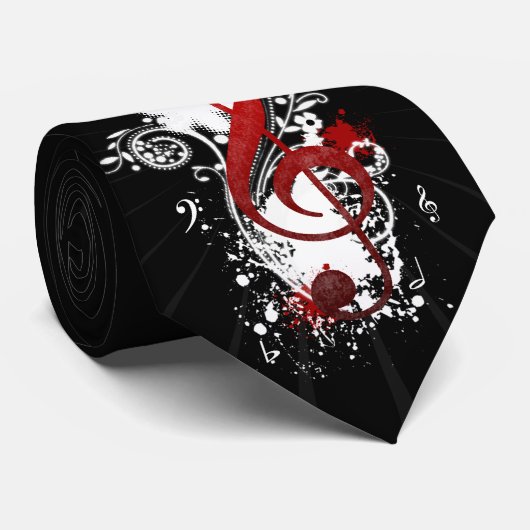 Cravate Cool Musique notes tourbillons pointillés fleurs é (Roulé)