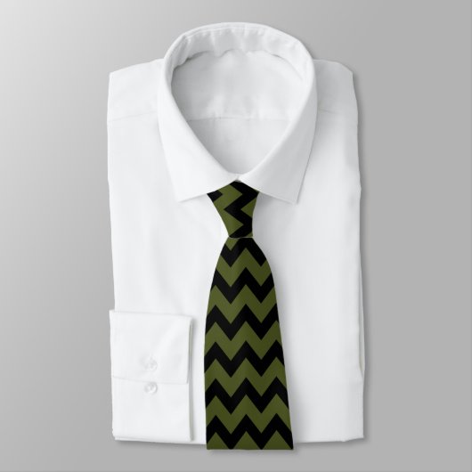 Cravate Cool noir armée vert rétro Chevron motif (Attaché)