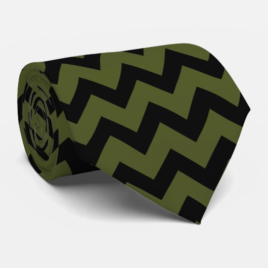 Cravate Cool noir armée vert rétro Chevron motif (Roulé)