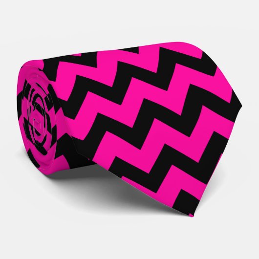 Cravate Cool noir et rose chaud brillant motif Chevron (Roulé)